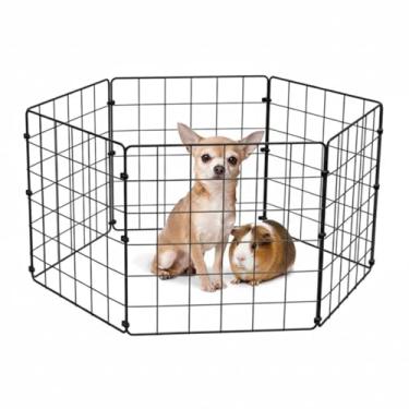 Imagem de Cercadinho Pet Dobrável Móvel Articulado Cachorro Pequeno Porte Filhote Porquinho da Índia 6 Telas 30cm de Altura Preto
