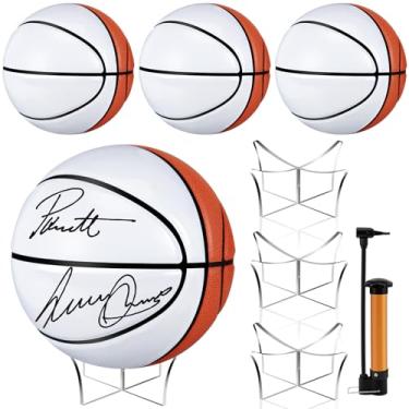 Imagem de Hiboom 4 conjuntos de basquete autógrafos com suporte de bola de acrílico operação painel de autógrafos de assinatura em branco oficial para presentes de treinador de faculdade do ensino médio (1/2