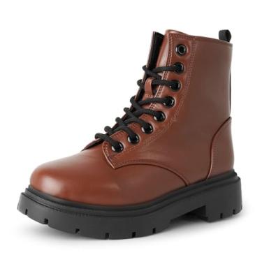 Imagem de J. Adams Bota Harley Combat – Bota casual para atividades ao ar livre, sem cadarço, cano curto, Couro vegano conhaque, 35