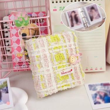 Imagem de Álbum de livros de armazenamento de cartões pequeno de grade de pelúcia, capa de PVC, álbum pequeno portátil, fichário de cartão de foto brilhante, suporte de adesivo removível, livro de fotos para