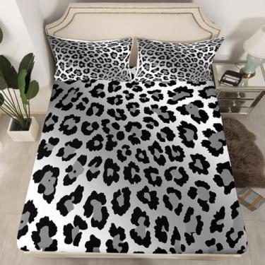 Imagem de Feelyou Jogo de lençol infantil casal com estampa de leopardo preto, guepardo, animais e adolescentes, com 2 fronhas (sem lençol de cima)