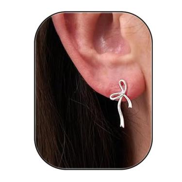 Imagem de Brincos de laço para mulheres, brincos de pérola, brincos de argola de ouro, brincos banhados a ouro prateado, brincos de fita pequenos e bonitos, hipoalergênicos, delicados, pingentes, laço, amantes,