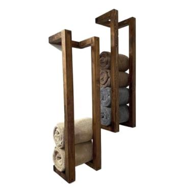 Imagem de Kit 2 Porta Toalhas de Madeira Resistente,Organizador Nicho Toalheiro Prático para Banheiro e Quarto,Ideal para Famílias(Tingido)