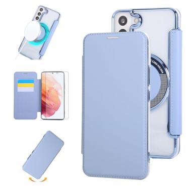 Imagem de Asuwish Capa de celular para Samsung Galaxy S22 5G com protetor de tela magnético de vidro temperado e suporte de cartão flip MagSafe sem fio com bloqueio RFID S 22 22S 4G G5 6,1 polegadas feminino
