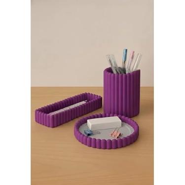 Imagem de Kit de Escritório Completo - Conjunto de Organizadores Porta-Canetas e Clips para Mesa de Trabalho e Home Office (Roxo)