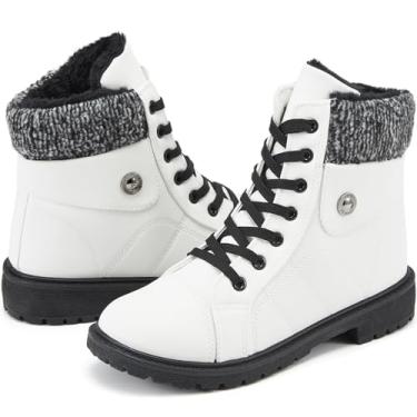 Imagem de Botas de inverno femininas Yageyan, botas de inverno com forro de pele quente, impermeáveis, design de zíper, botas de combate de couro antiderrapante, Branco, 6