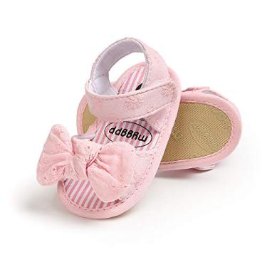 Imagem de Ohwawadi Sandálias para bebês meninos meninas sola macia verão vestido de casamento sapatos rasos sandália praia recém-nascido berço sapatos primeiros andadores, A01/Rosa, 0-6 meses