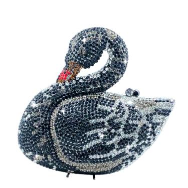 Imagem de Usuisy Novidade Bolsa feminina de cristal de cisne para noite e embreagens para festa de formatura e casamento, bolsas de mão com strass, mini, Preto, Mini