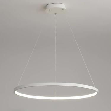 Imagem de Luminária pendente redonda moderna de LED, com intensidade ajustável e controle remoto, ideal para sala de estar, sala de jantar e escritório (branca, 60 cm de comprimento).