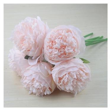 Imagem de Flores falsas 5 cabeças peônias de seda grandes buquê de noiva decoração central de mesa de casamento peônias de seda flores para casa vaso de flores ornamentais flores falsas decoração (rosa-claro)