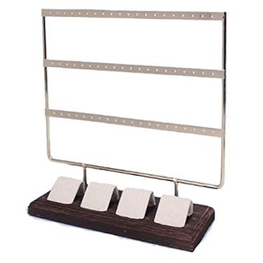 Imagem de Torre organizadora de joias de madeira de 3 camadas - Suporte elegante e suporte de exibição de pulseira com detalhes de juta para brincos e pulseiras elegantes - Solução ideal de armazenamento de