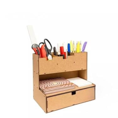 Imagem de Organizador de secretária preto – Caixa para guardar lápis, canetas e outros itens, com tesoura e bloco de notas, adequada para uso no escritório e no escritório em casa (CRU)