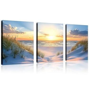 Imagem de TutuBeer 3 peças imagens de praia oceano imagens decoração de parede praia branca com dunas e grama impressão em tela oceano paisagem marítima impressões de arte em tela decoração de parede pronto