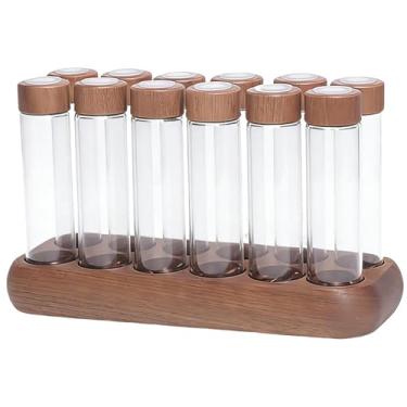 Imagem de KiBcsLic Tubos para armazenamento de grãos de café em dose única com suporte de madeira, resistentes à poeira e duráveis, ideais para cozinha e cafeteria, 12 Long