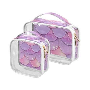 Imagem de xigua Linda bolsa de maquiagem em escala de sereia para mulheres, bolsa de cosméticos transparente de viagem, bolsa de higiene portátil à prova d'água para viagens, férias, organização de banheiro