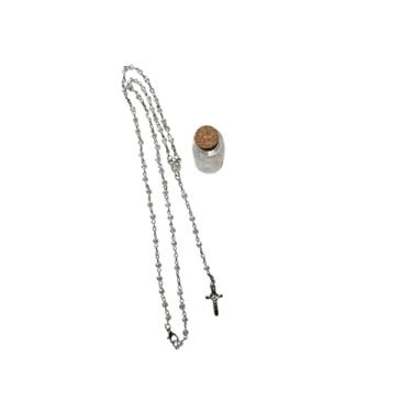 Imagem de Terço Nossa Senhora Aparecida Contas Coloridas Acabamento Prateado Rosário Católico para Oração e Presente Religioso (Azul Marinho)