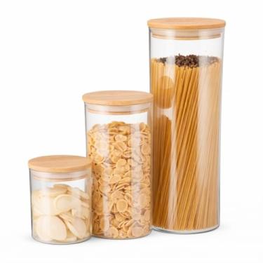 Imagem de Conjunto de Potes de Vidro com Tampa de Bambu, 3 Peças, Armazenamento de Alimentos, Transparente