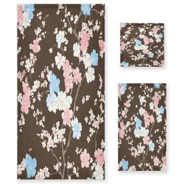 Imagem de xigua Conjunto de toalhas de banheiro com padrão floral absorvente macio 3 peças toalha de banho toalha de mão toalhas decorativas para banheiro, academia, hotel, praia, piscina