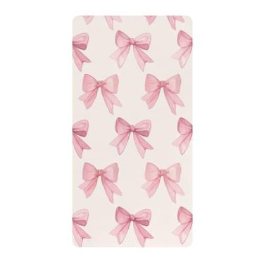 Imagem de Blueangle Lençol de berço padrão para berço infantil - Lençóis de algodão macio e respirável com laço rosa (102)