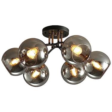 Imagem de Lustre de teto moderno com múltiplas lâmpadas, luminária pendente criativa para interiores, ideal para sala de estar, quarto, sala de jantar e cozinha. Lustre de vidro semi-embutido.