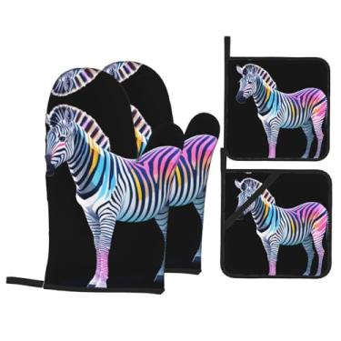 Imagem de Conjunto de luvas de forno com estampa de zebra, conjunto de 4 peças, adequado para grelhar, cozinhar e assar