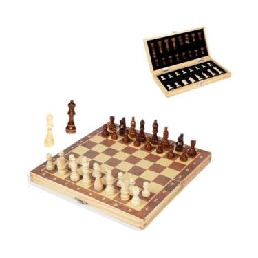 Imagem de Grande Conjunto De Xadrez Magnético De Madeira Dobrável 29cm 34cm 39cm