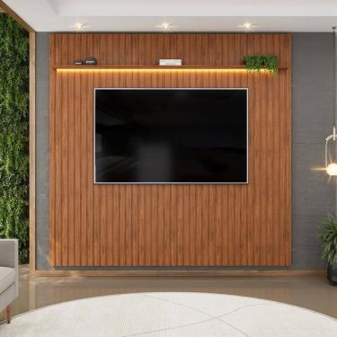 Imagem de Painel para Tv até 75 Polegadas Ripado com LED 250cm Trento Freijó