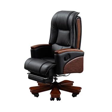 Imagem de Mesa de escritório ergonômica e cadeira giratória de couro PU, poltrona reclinável com encosto alto ajustável em altura com apoios de braços e pés acolchoados