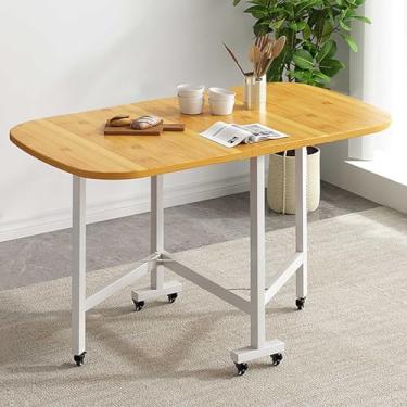 Imagem de Mesa de jantar dobrável, mesa de cozinha, mesa de jantar com 6 rodas, folha de PVC ecológica, suporte de aço carbono, suporta facilmente 150 kg, para sala de jantar, sala de estar (cor: