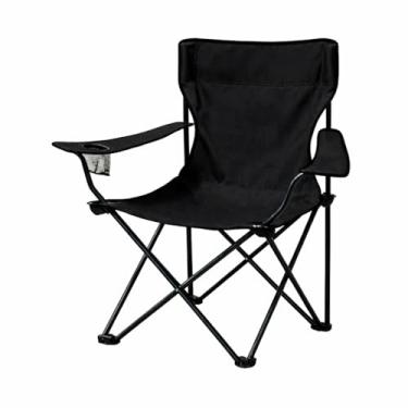 Imagem de Cadeira Portátil Dobrável de Camping Acampamento Pesca com Encosto Suporta 140kg Preto com Porta Copos (Preto)