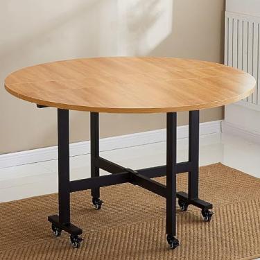 Imagem de Mesa de jantar dobrável redonda móvel, mesa de jantar com 6 rodas, mesa de cozinha de folhas suspensas para espaços pequenos, suporte de aço carbono, dobrável em 3 formas, suporta facilmente 400 kg