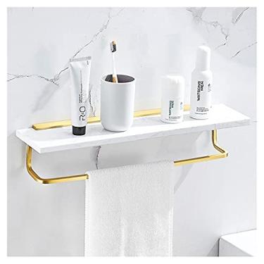 Imagem de Prateleira para banheiro dourada prateleira frontal de mármore suporte de parede organizador de prateleira de banheiro (cor: 40 cm branco com varão) (30 cm branco com varão)