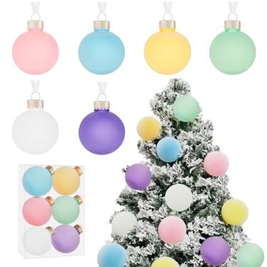 Imagem de Conjunto de 6 peças de enfeites de Natal pastel de 6 cm arco-íris colorido de veludo fosco para mesa de árvore de Natal de páscoa, guirlanda de mesa de bétula, mesa de centro de mesa, decoração de
