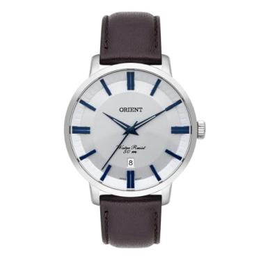Imagem de Orient MBSC1038 S1NX, Relógio Masculino Analógico, Pulseira em Couro Preto, Mostrador Prateado com Marcadores Azuis, Resistente à Água 50m