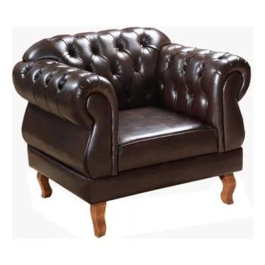 Imagem de Poltrona Chesterfield Duquesa Vintage Retrô Capitonê Couro Marrom