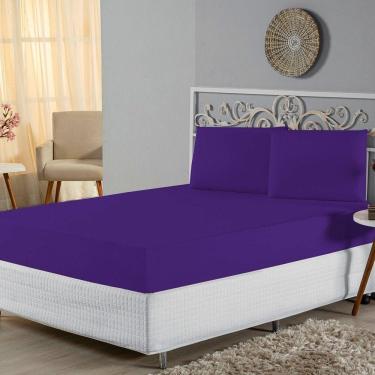 Imagem de Jogo De Lençol Queen Malha 100% Algodão 3 Peças Cor Roxo