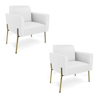 Imagem de Poltrona Pé De Ferro Dourado Kit 2 Para Sala Marisa Corino D03 Branco