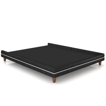 Imagem de Cama Casal Base Box Pés Madeira 195cm Suném P05 Couríssimo Preto - Lyam Decor