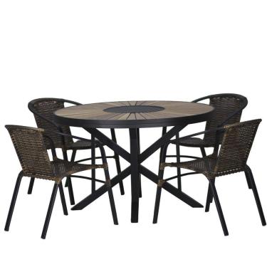 Imagem de 04 Cadeiras Floripa Em Alumínio Pintura E Mesa Atenas Trama Tabaco