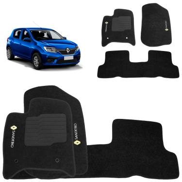 Imagem de Jogo de Tapete Carpete Sandero 2008 a 2024 Preto 3 Peças