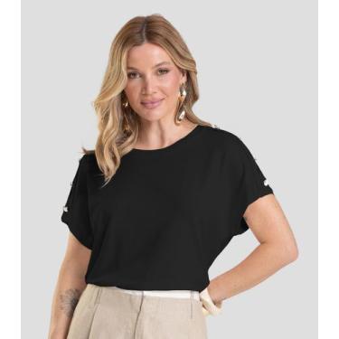 Imagem de Blusa Feminina Com Botões Dianna Preto, M, Preto