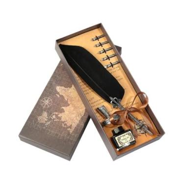 Imagem de Conjunto De Canetas De Pena Vintage Multicoloridas Com Frasco De Tinta