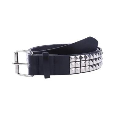 Imagem de Cinto De Couro PU Masculino E Feminino Com Rebites Vazados E Fivela Qu