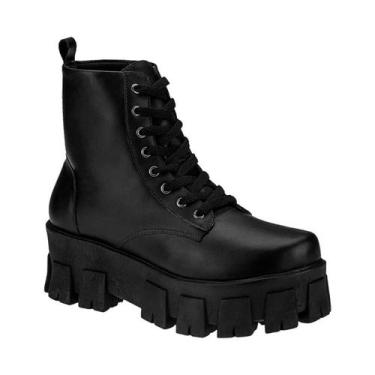Imagem de Bota Coturno Militar Lóris Shoes Tratorado Blogueira Preto Fosco Macio