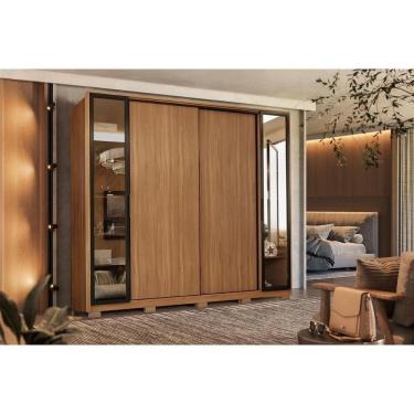 Imagem de Guarda Roupa Solteiro 4 Portas De Correr E 4 Gavetas C- 2 Vidros Reflecta E Pés Laredo Flex Nogueira-nogueira Ou Nude