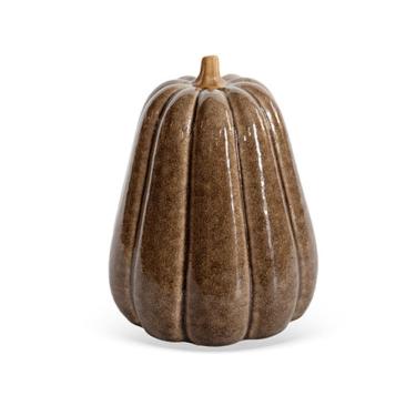 Imagem de Peça Decorativa Abóbora em Cerâmica Marrom Escuro 18cm CT0203 BTC
