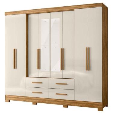 Imagem de Guarda Roupa Casal San Lorenzo Com Espelho E Cômoda Vênus Freijó Off White – Moval