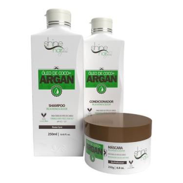 Imagem de Kit Shampoo + Condicionador + Máscara Shine Hair Óleo de Coco + Argan 