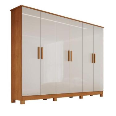 Imagem de Guarda-Roupa Casal 6 Portas 4 Gavetas Nina em MDF com Pés 200cm Natura