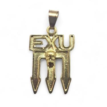 Imagem de Kit 12 Pingente Tridente Exu Dourado Caveira 2,5 cm